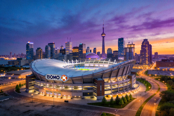 多伦多城市天际线与体育场馆，代表加拿大赛区BMO球场
